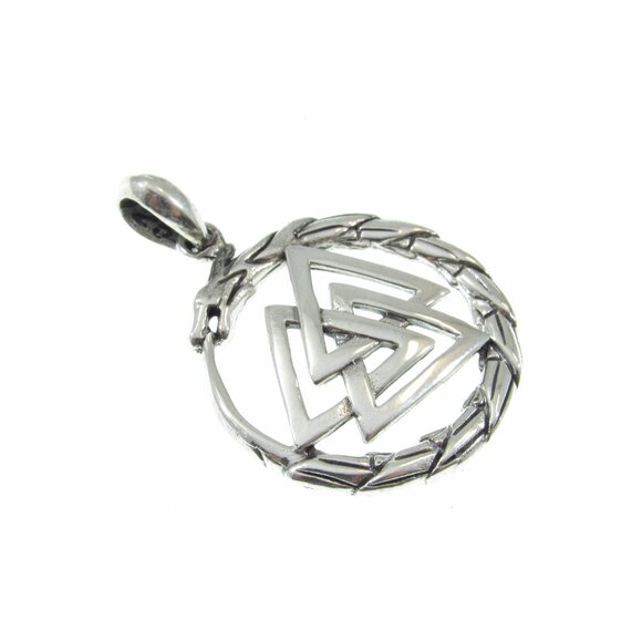 Solid 925 Sterling Silver Valknut & Snake Ouroboros Pendant - Picture 7 of 9